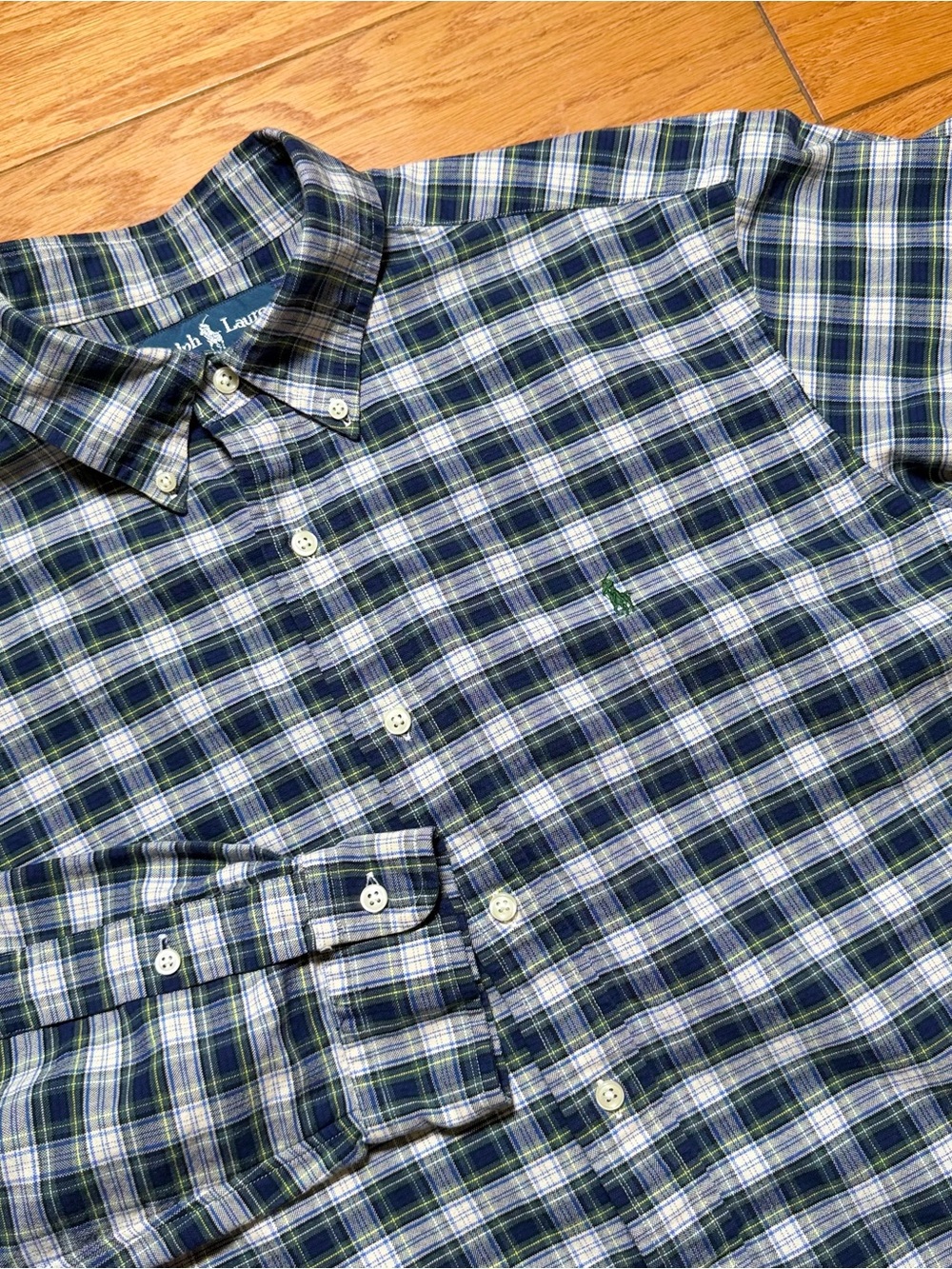 Ralph Lauren Navy, Green & White Plaid Button-Down Shirt